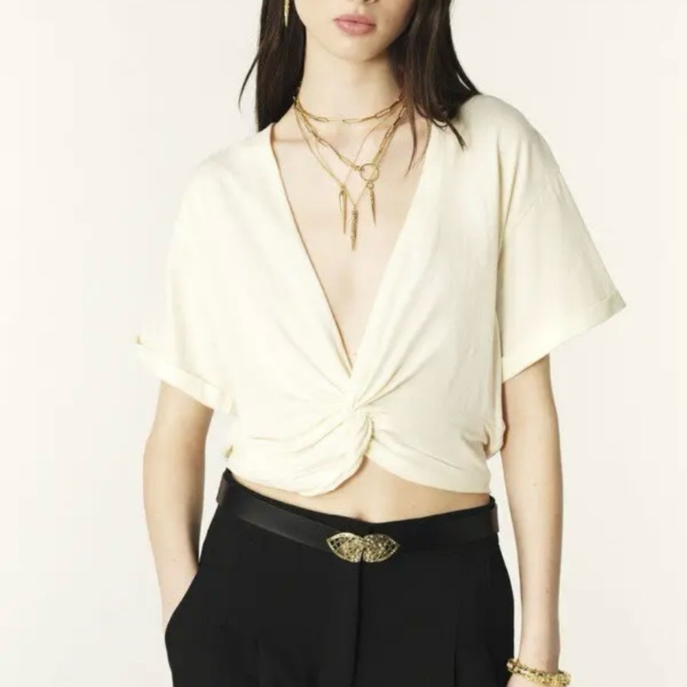 Leith White Knot Front Short Sleeve Top